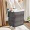 Grey Rattan Plastic Laundry Hamper with Lid, Cotton Liner and Iron Frame